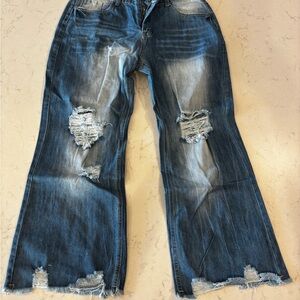 Source Unknown Distressed Flare Jeans in Blue